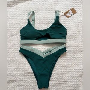 Berlook Ribbed Deep Green & Mint Contrast Bikini Set M 24